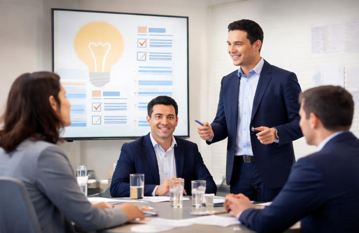 Formation professionnelle avec un homme présentant comment argumenter convaincre. il défend ses idées